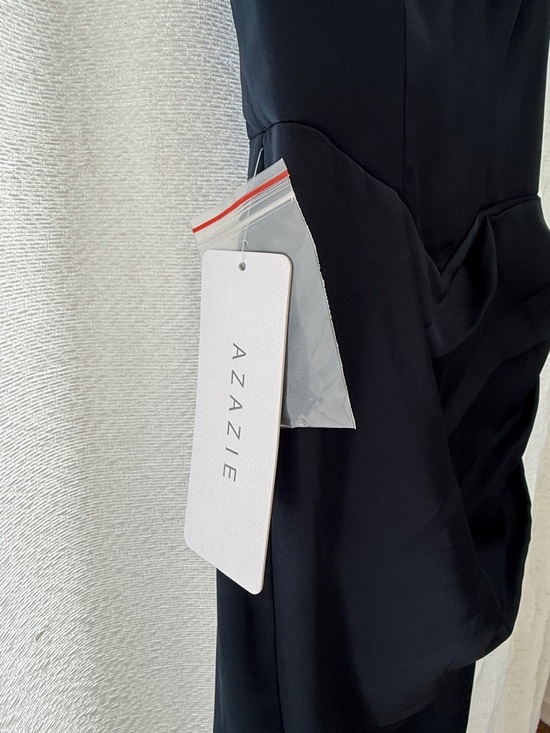 Azazie Navy Square-Neck High-Low Evening Gown with Side Slit - Picture 6 of 7